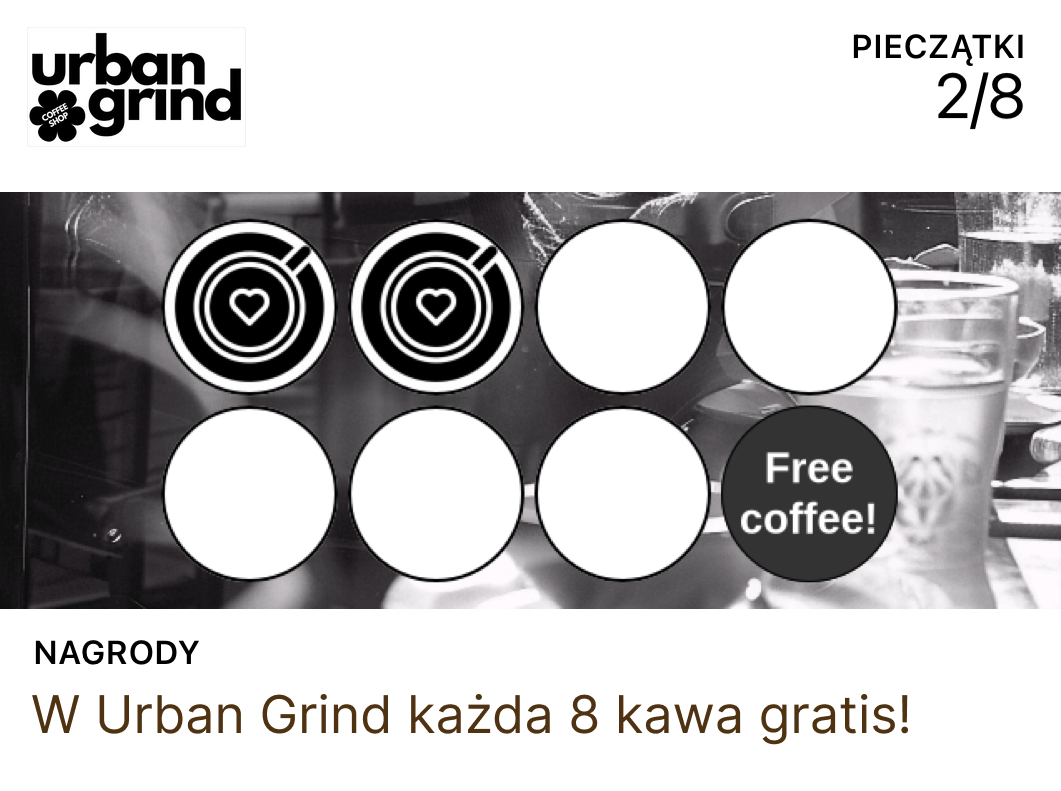 Urban Grind coffee loyalty card with Free Coffee reward